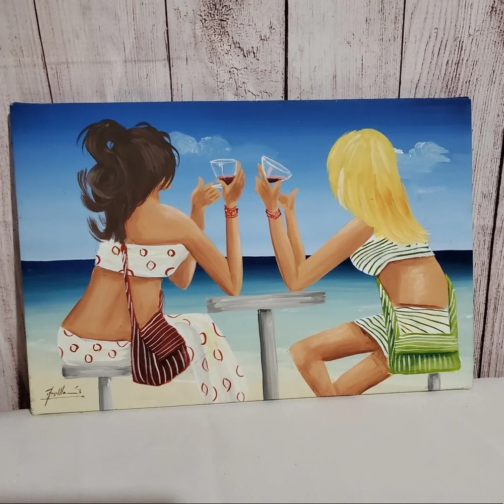🆕11x14 bestie beach party canvas painting boho